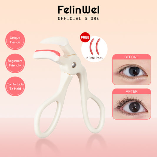 FelinWel Portable Eyelash Curler, Wide Angle Lash Curler with 2 Refill Pads