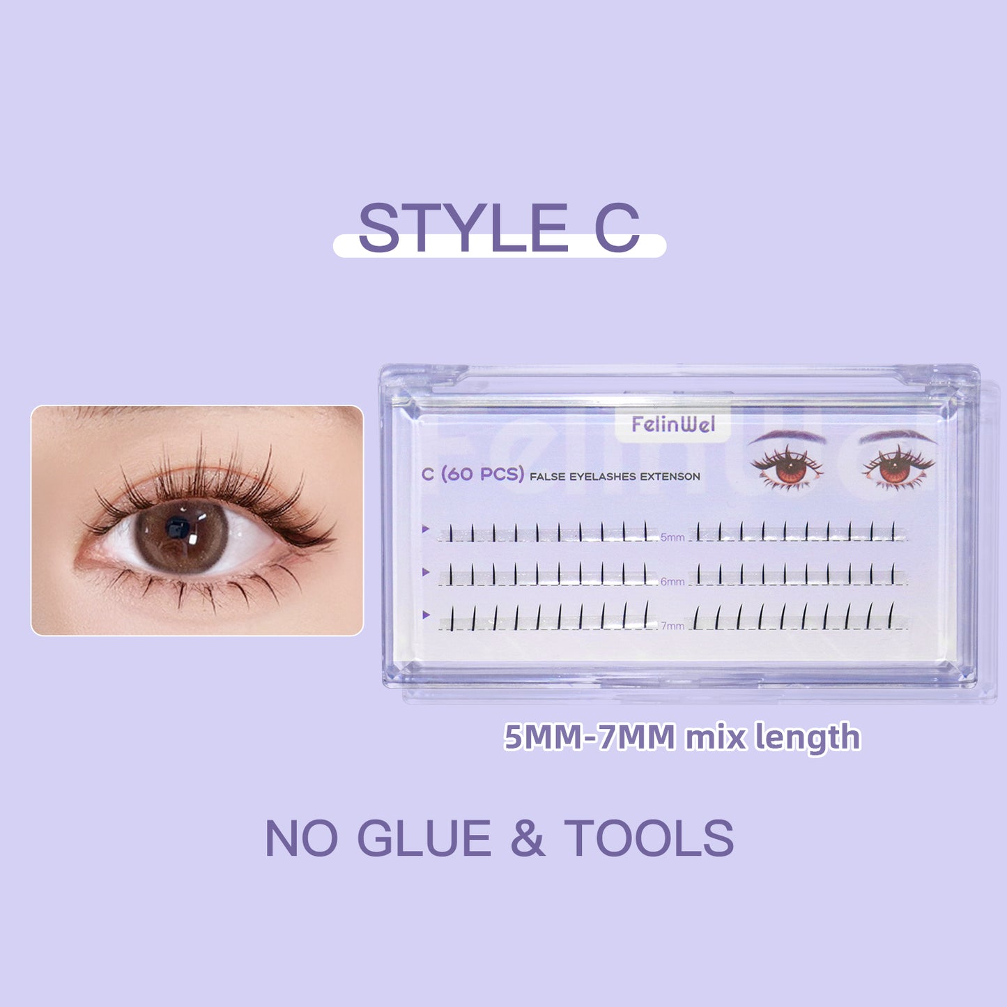 FelinWel False Cluster Eyelashes Extension with Glue & Lashes Extensions Kit
