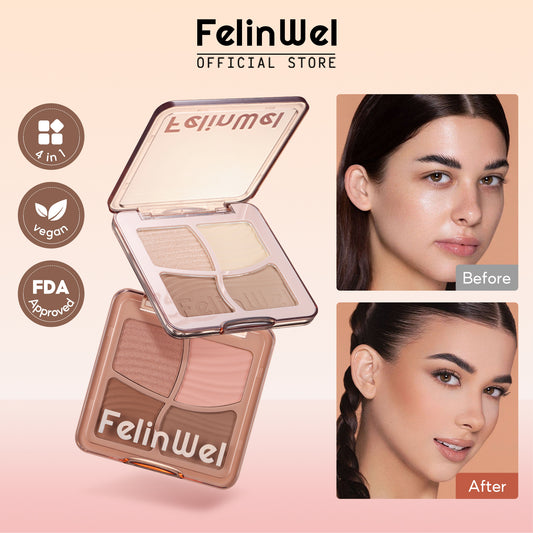 FelinWel 4 Colors Highlighter Contour Palette Makeup 3D Bronzer Matte Powder